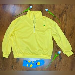 🎀🍋 Whimsical Yellow Lemon Embroidery Soft Fleece Lined Sweater w/ Socks Set 🍋🎀